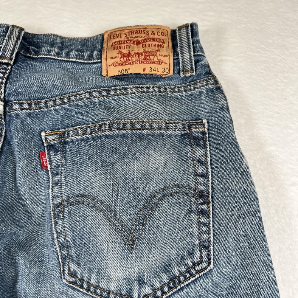 Levis 505 Y2K Jeans Mens 34x30 Medium Wash Denim Regular Fit Straight Leg Blue - Picture 10 of 12